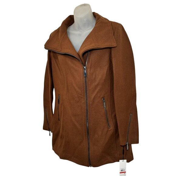 New Calvin Klein Women's Asymmetrical Wool Jacket Brown Size XS Extra Small - Picture 4 of 11